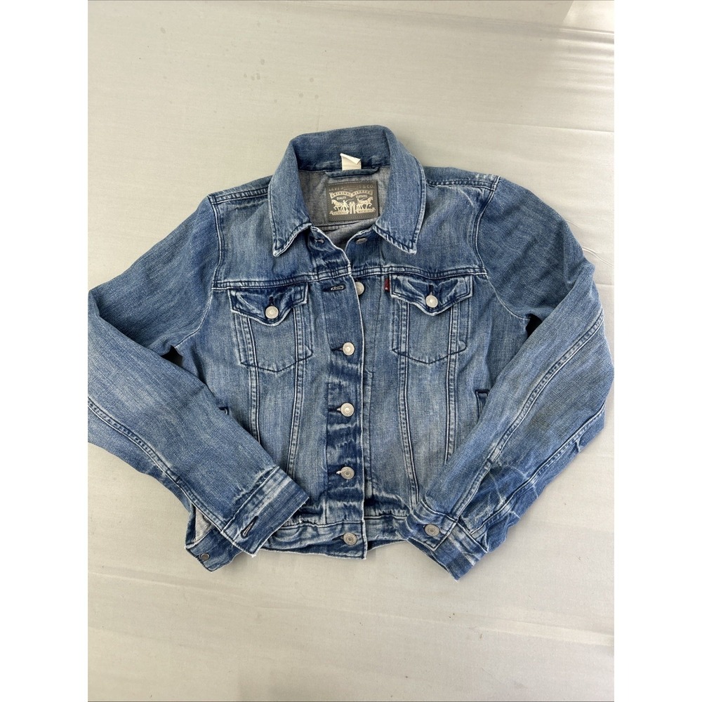 Womens Levi's Jeans Silver Label Denim Jacket Medium Whisker Fade Trucker Chic - Picture 3 of 8